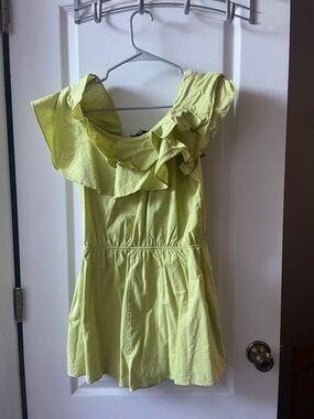 Lime Green One-Shoulder Ruffle Dress